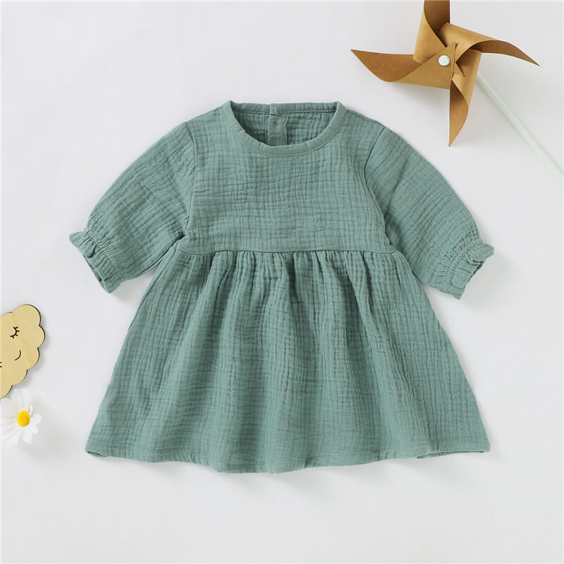 Organic cotton muslin baby dress girls 12-24M